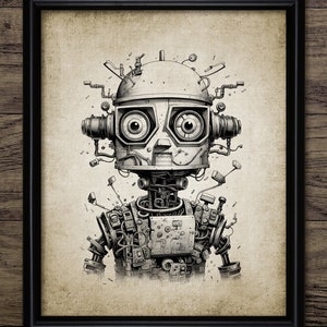 Whimsical Robot Wall Art, Printable Cute Robot, Steampunk Robot, Artificial Intelligence, Futuristic Droid Machine #4248 INSTANT DOWNLOAD