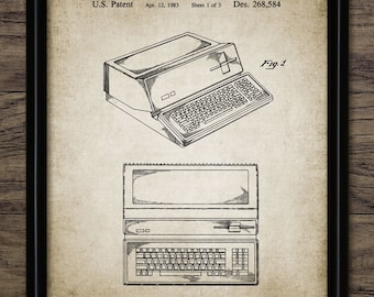 May include: A black and white line drawing of a vintage computer patent. The patent is for a computer with a keyboard and a monitor. The patent number is Des. 268,584 and the date is April 12, 1983.