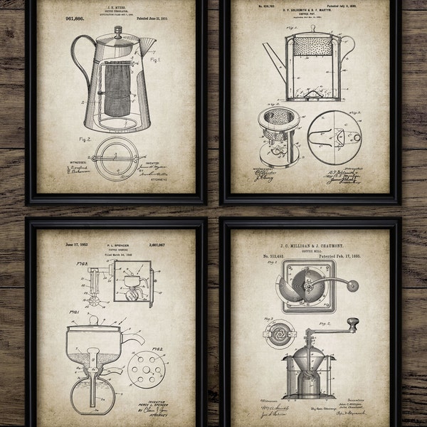 Barista Wall Art set van 4, afdrukbare koffie, koffiehuis, coffeeshop, koffiekan, percolator, koffiemolen, koffiepot #587 INSTANT DOWNLOAD