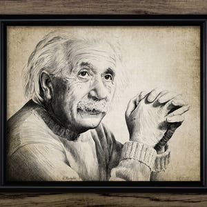 Albert Einstein Wall Art, Printable Einstein Drawing, Genius, Physics, Mathematics, Relativity, Theoretical Physicist INSTANT DOWNLOAD #2531