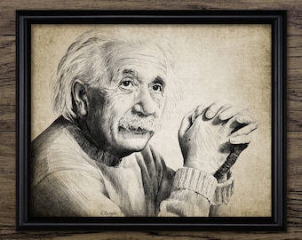 Albert Einstein Wall Art, Printable Einstein Drawing, Genius, Physics, Mathematics, Relativity, Theoretical Physicist INSTANT DOWNLOAD #2531