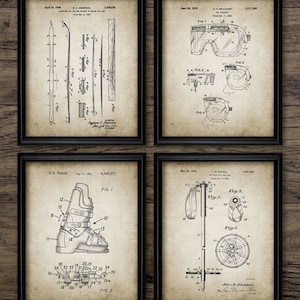 Ski Wand Kunst, 4er Set, druckbare Vintage Ski-Ausrüstung, Ski-Enthusiast, Ski-Sport, Skifahren, Skihütte, Ski-Resort Kunst #1032 SOFORTIGER DOWNLOAD