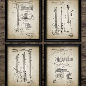 Retro Electric Guitar Wall Art Set Of 4, Printable Electric Guitar Patent, Music Room, Musician, Guitarist, Rock Music #865 INSTANT DOWNLOAD
