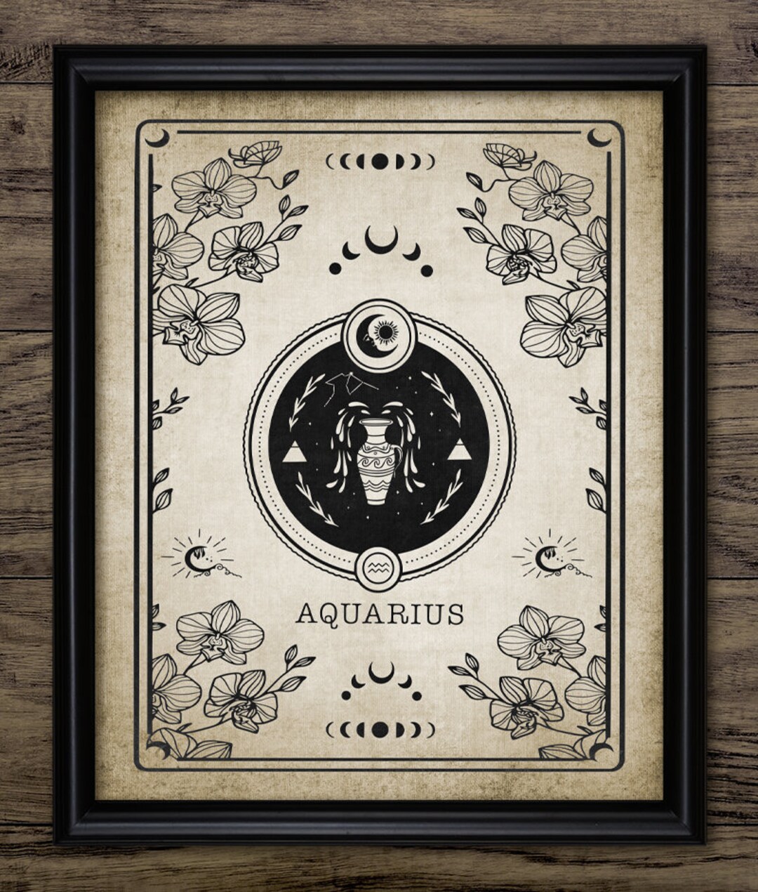 Aquarius Zodiac Print, Printable Astrology Illustration, Tarot Card Celestial Divination, Start