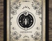 Aquarius Zodiac Print, Printable Astrology Illustration, Tarot Card Celestial Divination, Start Sign Wall Art  #4022 INSTANT DOWNLOAD