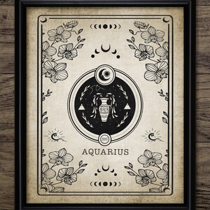 Impression du zodiaque Verseau, Illustration imprimable d'astrologie, carte de tarot divination céleste, art mural signe de départ #4022 TÉLÉCHARGEMENT IMMÉDIAT