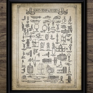 Kunst aan de muur knopen, afdrukbare knoop leggen, vissen, zeilen, kaapstander, vissen, halve trekhaak, schapenschacht, teentje trekhaak #1225 INSTANT DOWNLOAD