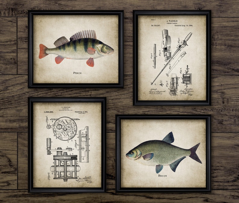 Fishing Wall Art Set of 4 Fishing Patent Print Angling Etsy UK