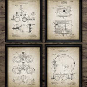 Optometrie muurkunst set van 4, vintage proeflijst, optische testkaart, oogapparaat, ooggrafiek, opticien cadeau #3195 DIRECT DOWNLOADEN