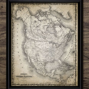 Antike 1862 Karte von Nordamerika (vor dem Kauf von Alaska), USA, Kanada, Russland #184 SOFORT DOWNLOAD