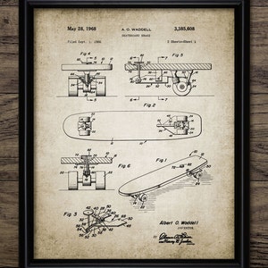 Retro Skateboard Wall Art, Printable 1968 Skateboard Design, Skateboarding, Sport, Park Recreation #1033 INSTANT DOWNLOAD