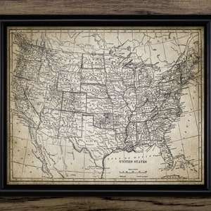 Vintage United States Map Wall Art, Printable United States Of America Map, US Geography #343 INSTANT DOWNLOAD