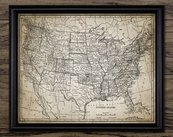 Vintage United States Map Wall Art, Printable United States Of America Map, US Geography #343 INSTANT DOWNLOAD