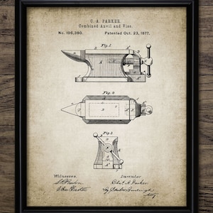 Blacksmith Anvil Wall Art, Printable 1877 Anvil Design, Metalsmith, Anvil, Forge, Tongs, Metalworking, Craftsman #471 INSTANT DOWNLOAD