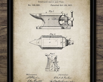 Blacksmith Anvil Wall Art, Printable 1877 Anvil Design, Metalsmith, Anvil, Forge, Tongs, Metalworking, Craftsman #471 INSTANT DOWNLOAD
