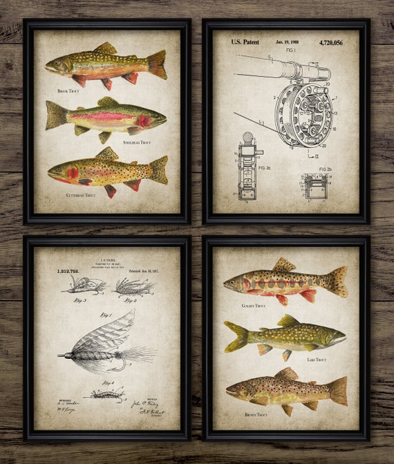 Fly Fishing Wall Art Set Of 4, Printable Fly Fishing Reel, Fishing Lure,  Bait, Steelhead, Lake Trout, Rainbow Trout #3757 INSTANT DOWNLOAD