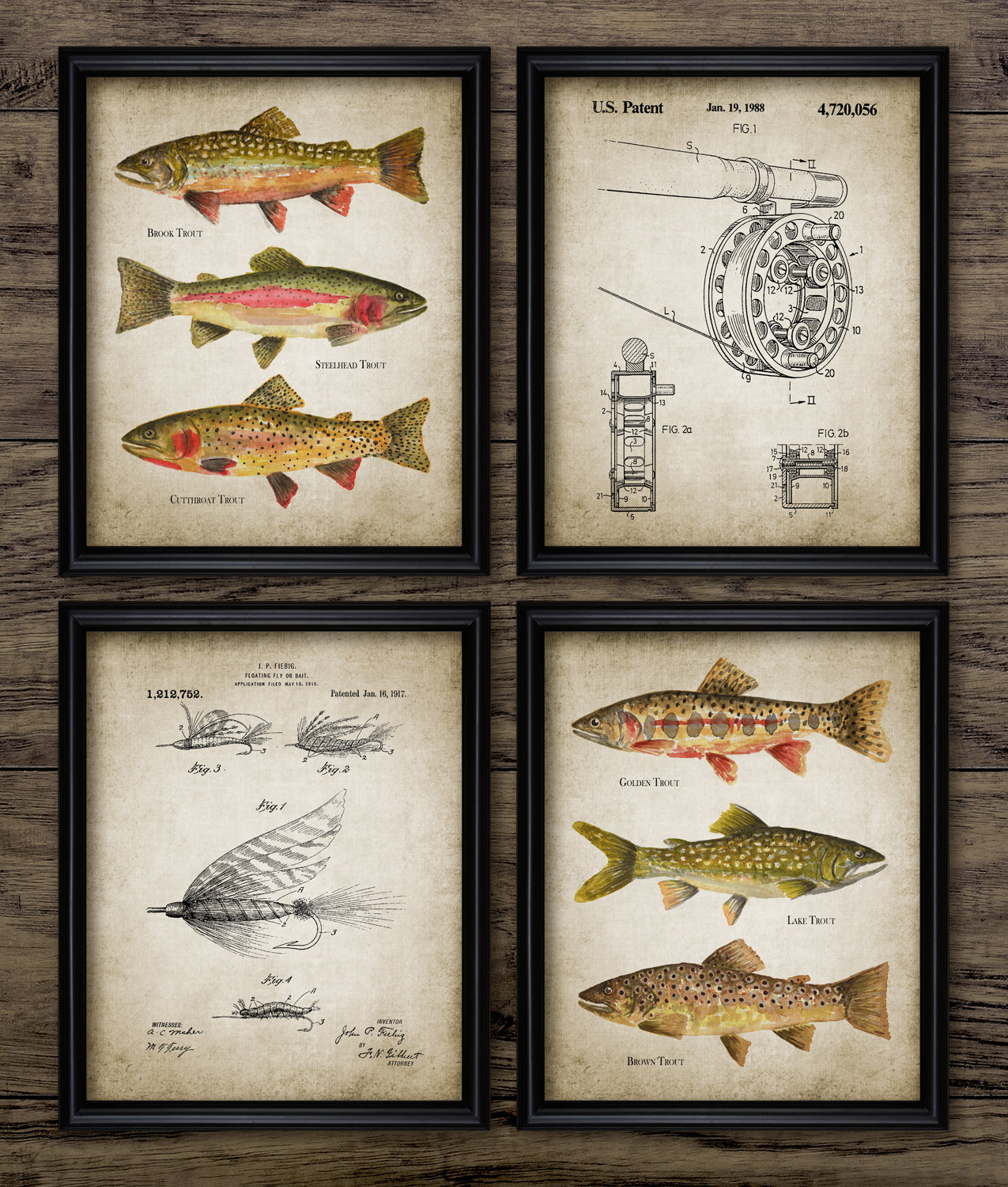 Vintage Fly Fishing Lures Art Print 11x17 Brook Trout Fish Cabin Wall Decor