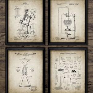 Vintage wetenschap laboratorium muur kunst set van 4, afdrukbare chemie, laboratorium, cadeau-idee voor wetenschapsstudent #574 INSTANT DOWNLOAD