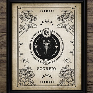 Skorpion Sternzeichen Druck, Astrologie Illustration, Tarot Karte Wahrsagen, Start Schild Vintage Wand Kunst #4030 SOFORT DOWNLOAD