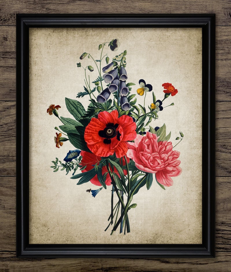 Vintage Flower Bouquet Antique Botanical Print Flower Art Etsy