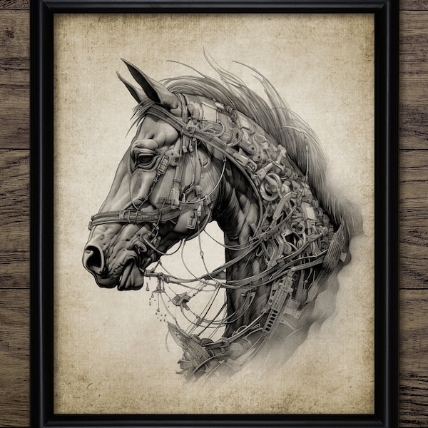 Steampunk Horse Head Wall Art, Printable Horse, Whimsical Horse, Equestrian, Equine, Horse Riding, Horse Racing #4151 INSTANT DOWNLOAD