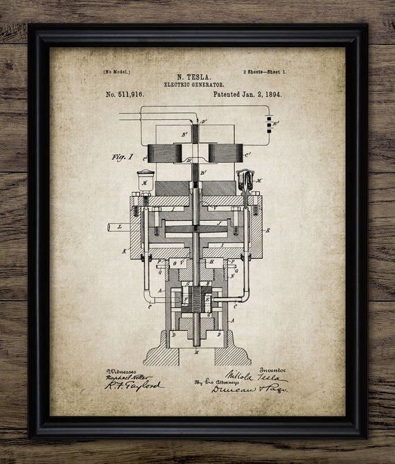 Tesla Electric Generator Patent Print 1894 Nikola Tesla Etsy