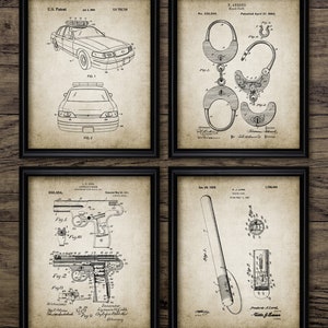 Police Wall Art Set Of 4, Pursuit Vehicle Patent Print, Handcuffs, Law Enforcement, Police Officer, Highway Patrol #3207 INSTANT DOWNLOAD