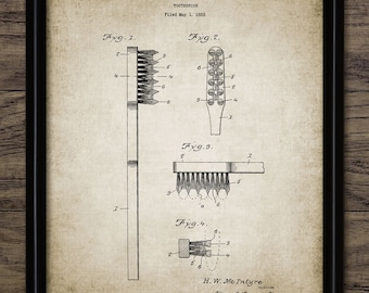 Vintage Toothbrush Wall Art, Printable 1934 Toothbrush Design, Oral Healthcare, Dentist, Bathroom Wall Art #1185 INSTANT DOWNLOAD