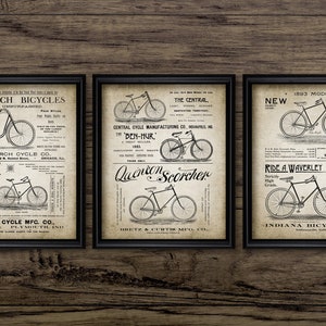 Vintage Bicycle Advertising Wall Art Set Of 3, Printable Bicycle Advert, Bicycle Innovation, Cycle Shop, Cyclist Gift #3043 INSTANT DOWNLOAD