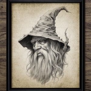 Wizard Wall Art, Printable Fantasy Witchcraft Wizardry Magic Art, Old Wizard in a Hat Print #4118 INSTANT DOWNLOAD