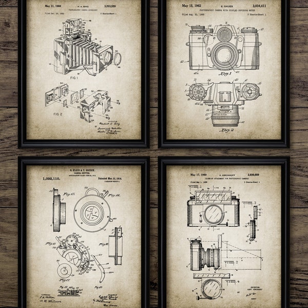 Camera Wall Art Set Of 4, Printable Photography, Photographer, Retro Camera, Photographic, Vintage Camera Design #3057 INSTANT DOWNLOAD