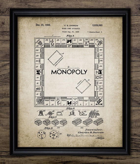 Monopoly Board Wall Art, Printable Board Game Invention, Vintage Property Board Game, Landlord Game, Bedroom Art #950 INSTANT DOWNLOAD