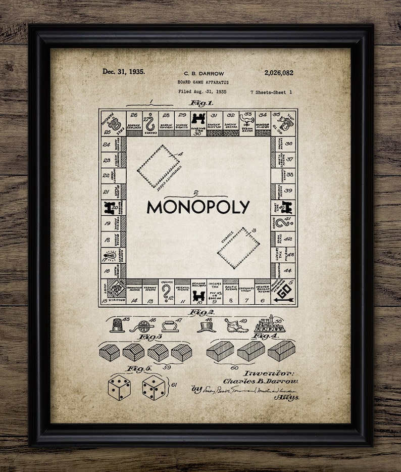 Monopolbrädeväggkonst, utskrivbar brädspelsuppfinning, vintagefastighetsbrädspel, hyresvärdsspel, sovrumskonst #950 DIREKT NEDLADDNING bild 1