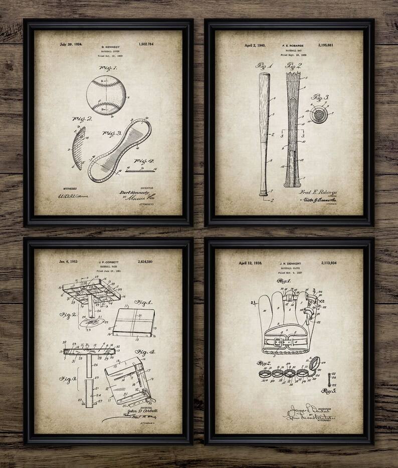 A beautiful set of vintage baseball inventions upon a wonderful vintage effect background.