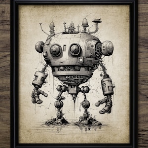 Whimsical Robot Wall Art, Printable Cute Robot, Steampunk Robot, Artificial Intelligence, Futuristic Droid Machine #4243 INSTANT DOWNLOAD