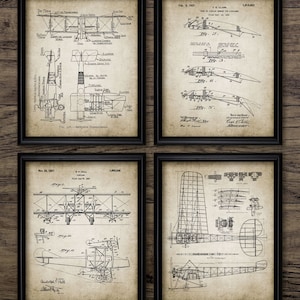 Set di 4 stampe di aeromobili da parete, aeromobili d&#39;epoca stampabili, aviazione, biplano, profilo alare, aeroplano, aeroplano, aereo #1961 DOWNLOAD IMMEDIATO