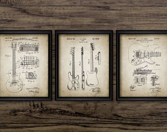 Electric Guitar Wall Art Set Of 3, Printable Retro Electric Guitar Patent, Music Room, Musician, Guitarist, Rock Music #864 INSTANT DOWNLOAD