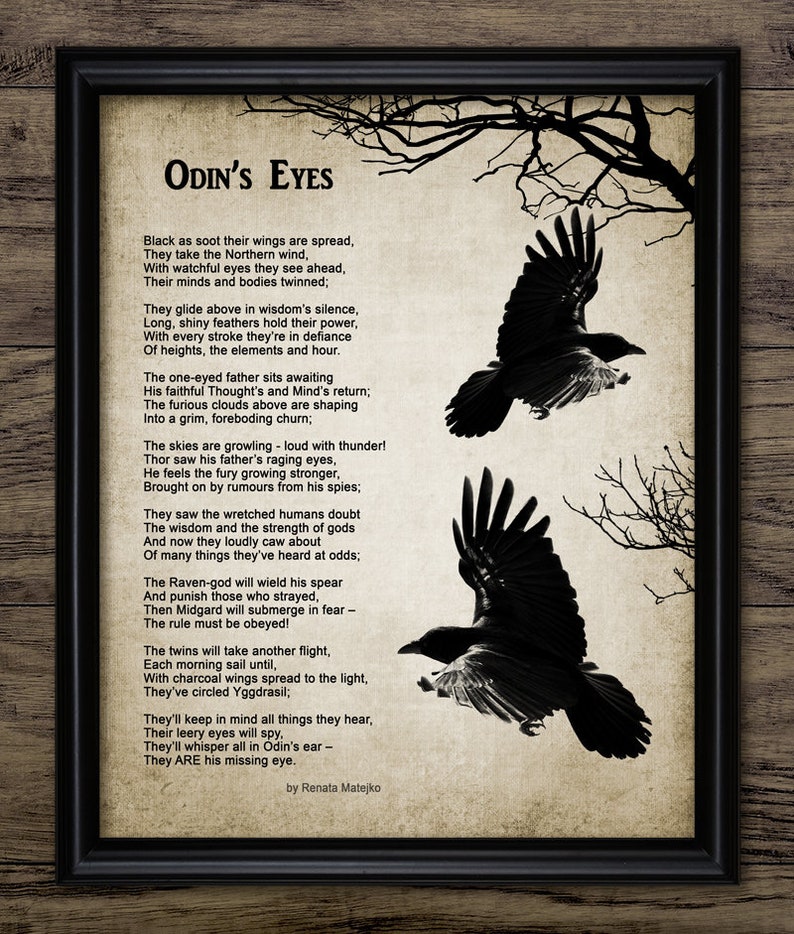 Printable Viking Wall Art Norse Mythology Raven Hugin and Munin Poem Wall Art 3891 INSTANT