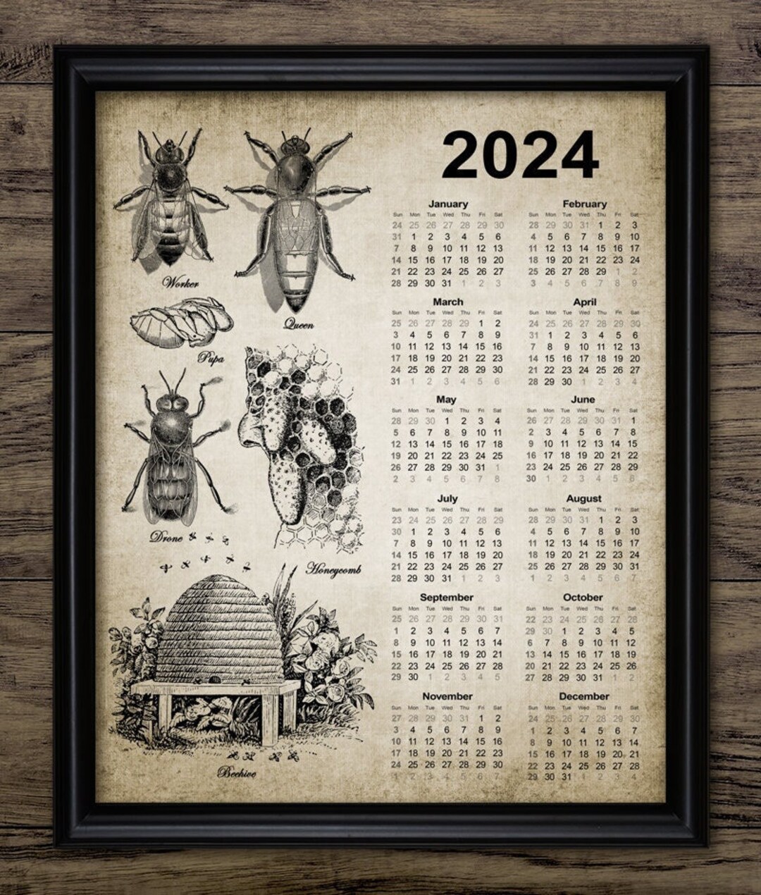 Beekeeping Calendar 2024 Honey Bee Calendar Queen Bee Etsy