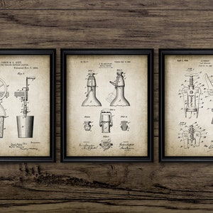 Wine Wall Art Set Of 3, Printable Wine Press Invention, Wine Making, Wine Bar, Wine Bottle Opener, Vineyard, Grapes #3274 INSTANT DOWNLOAD