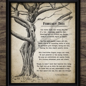 February Tree Poem, Printable Tree Art, Inspiratonal Art, Strength Fight Survival Poem Wall Art #3899 INSTANT DOWNLOAD