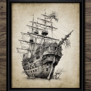 Pirate Ship Wall Art, Printable Pirates, Pirate Bedroom, Pieces Of Eight, Pirate Ship, Treasure, Skull And Crossbones #4155 INSTANT DOWNLOAD