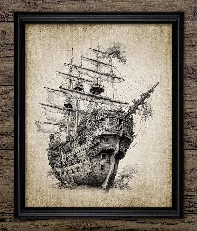 Pirate Ship Wall Art, Printable Pirates, Pirate Bedroom, Pieces Of Eight, Pirate Ship, Treasure, Skull And Crossbones #4155 INSTANT DOWNLOAD