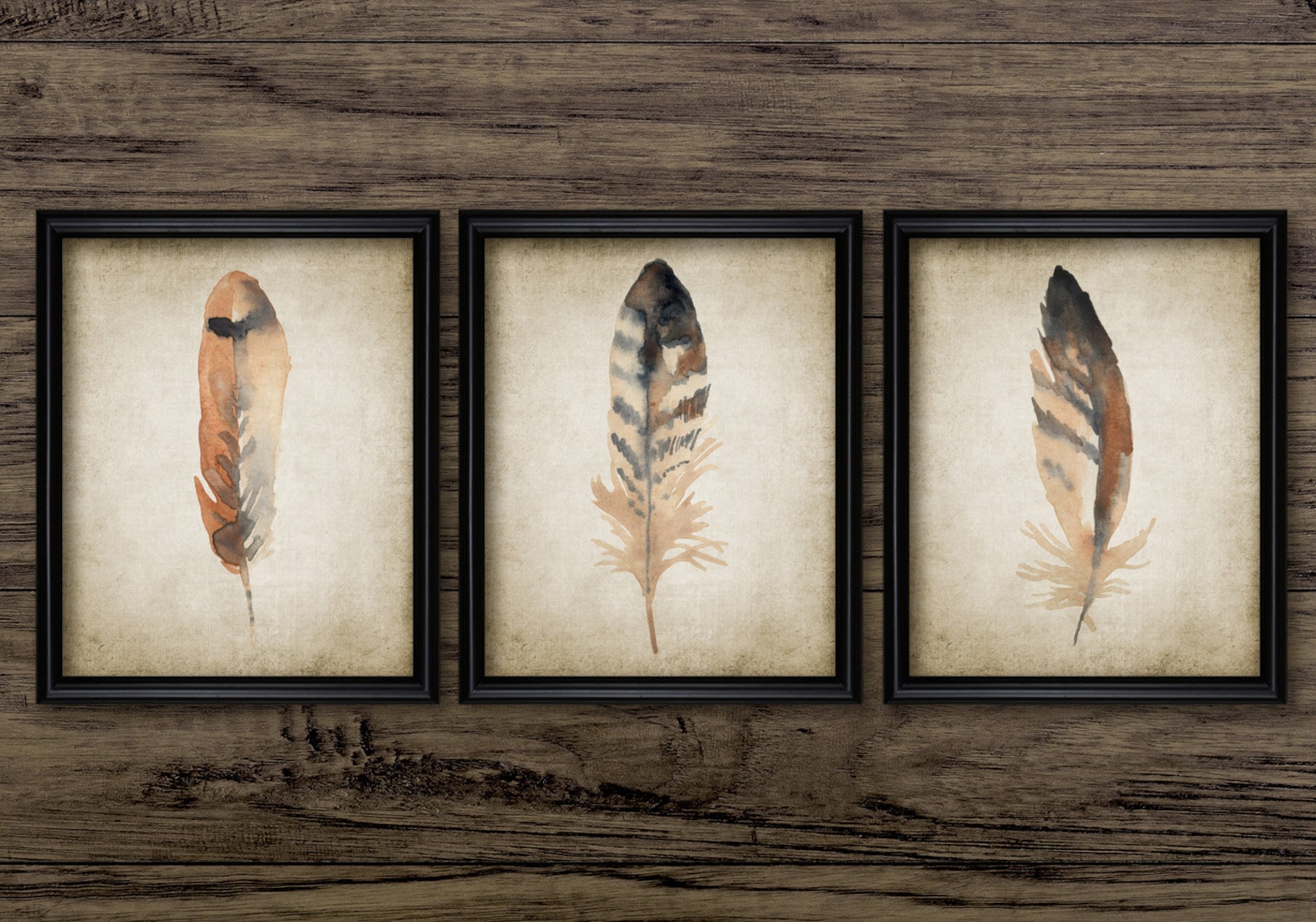 Feather Wall Art Set of 3 Feather Home Decor Bird Feather Etsy