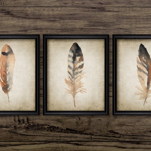 Feather Wall Art Set Of 3, Feather Home Decor, Bird Feather Art, Brown Feather, Brown Watercolor Feather Wall Art #3116 INSTANT DOWNLOAD