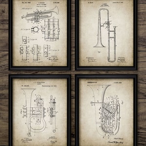 Music Wall Art Set Of 4, Printable Brass Instrument, Brass Band, Musician, Orchestral Instrument, Orchestra, Trumpet #2274 INSTANT DOWNLOAD