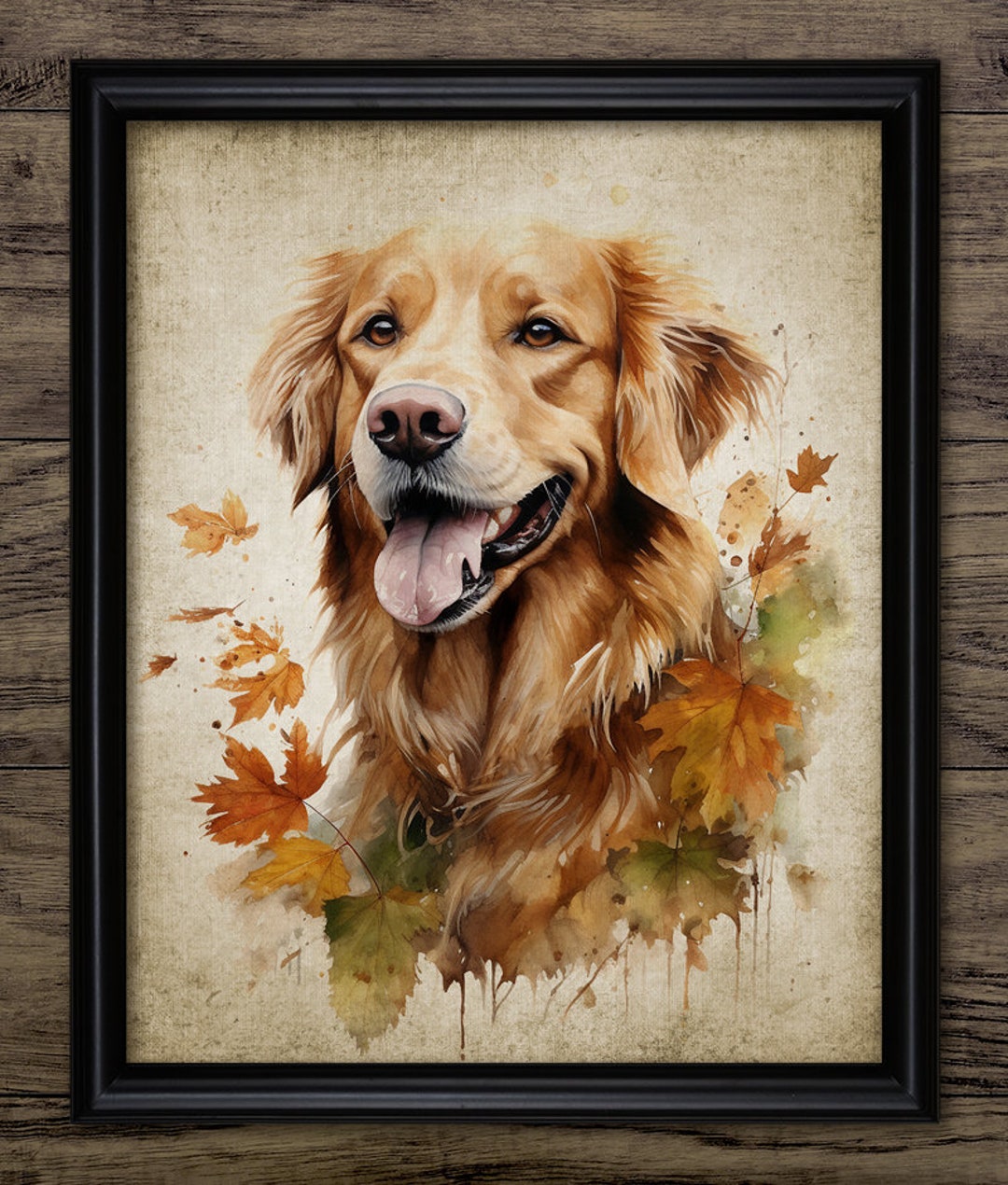 Golden Retriever Dog Wall Art, Printable Golden Retriever, Autumn Fall