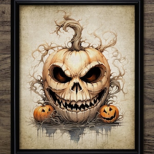 Halloween Pumpkin Wall Art, Printable Scary Pumpkin, Dark Art, Gothic Horror, Scary Halloween Art, Trick Or Treat #4324 INSTANT DOWNLOAD