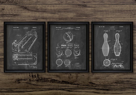 Bowling Alley Bowling Pins Bowling Ball Ten Pin Bowling Patent Prints Set 3 Posters Bowling Alley Bowling Pins Bowling Ball Ten Pin Bowling Patent Prints Set 3 Posters