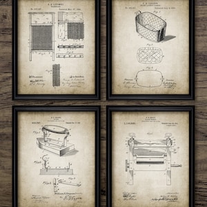 Laundry Room Wall Art Patent Print Set Of 4, Vintage Washboard, Laundry Basket, Iron, Clothes Wringer,Washing #3168 INSTANT DOWNLOAD